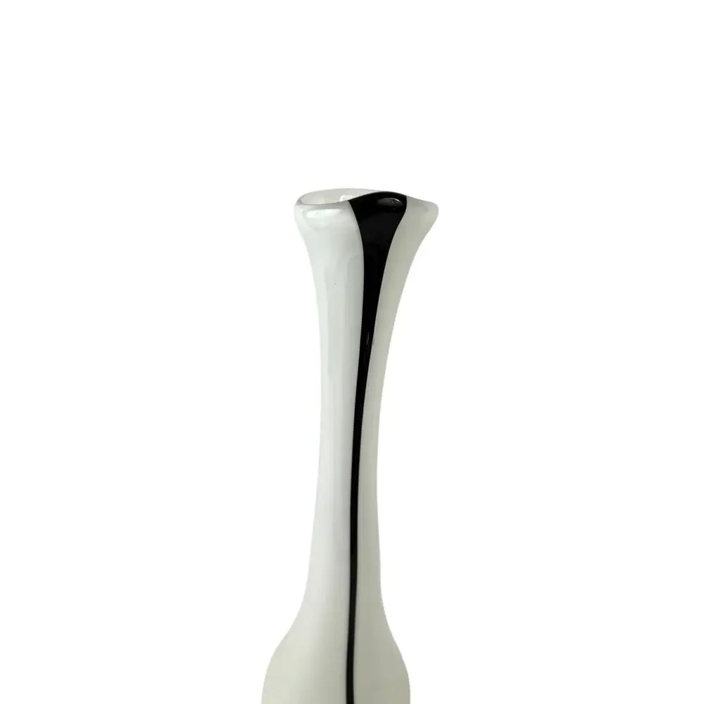 Vintage Mid-Century Modern‎ Hand Blown Glass Vase Black & White 17.5